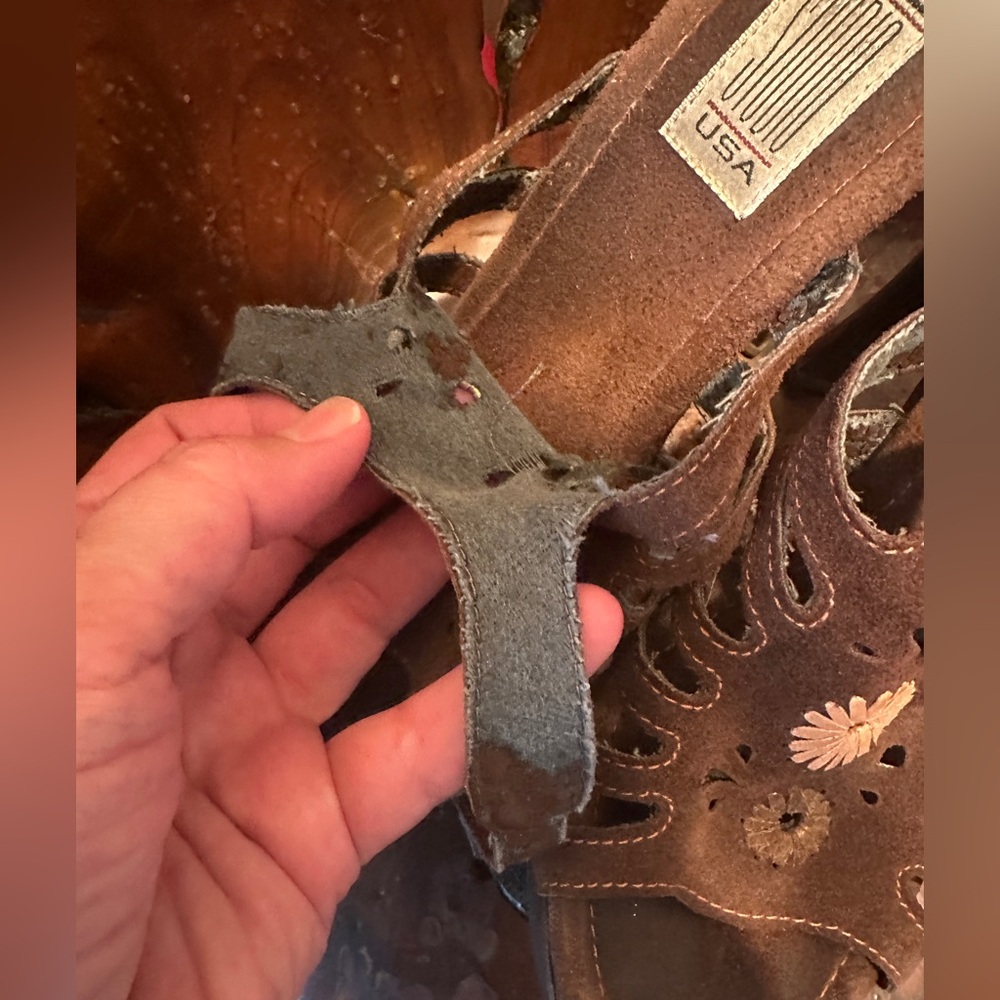 🤩Brown Suede Wooden 5 inch Platform Super Comfy 🌼 Floral Platform Shoes - Picture 13 of 14